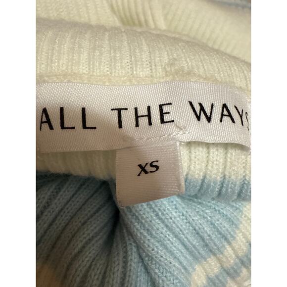 All The Ways Blue Striped Rib Knit Long Sleeve Turtleneck Crop Sweater Top Sz XS - Picture 3 of 4